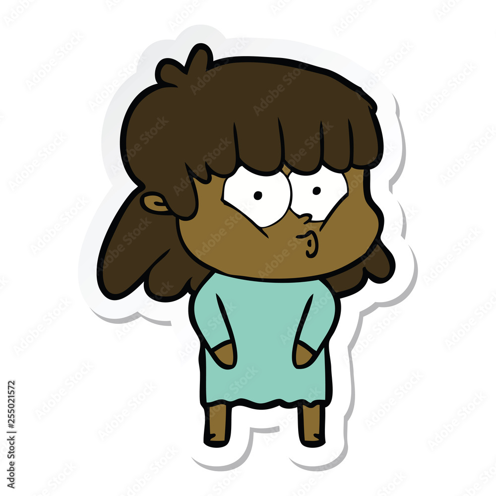 sticker of a cartoon whistling girl sticker of a cartoon whistling girl