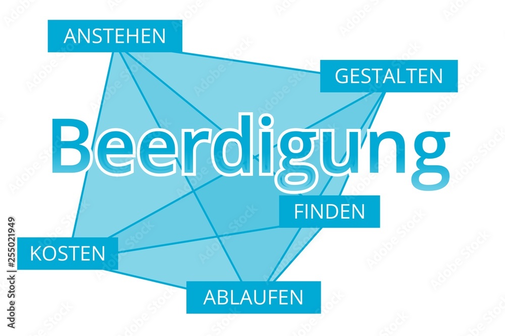 Beerdigung - Begriffe verbinden, Farbe blau