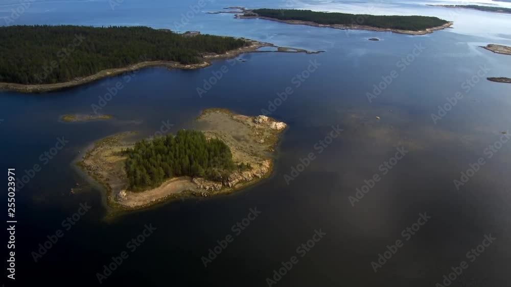 The span of the drone over the islands in the White Sea. Northern landscape. The span of the drone over the islands in the White Sea. Northern landscape.