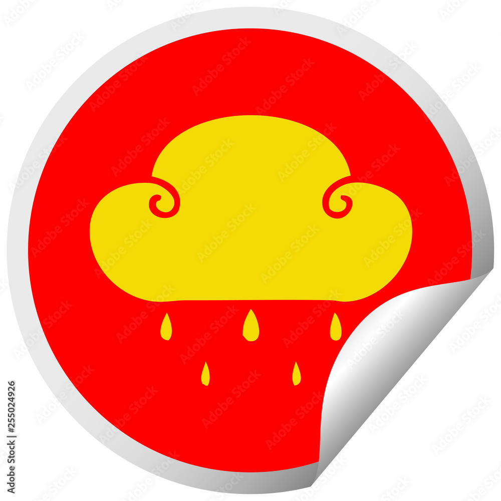 quirky circular peeling sticker cartoon rain cloud