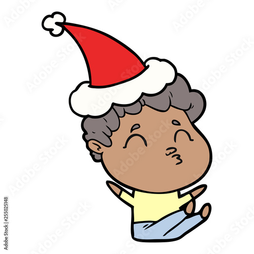 line drawing of a man pouting wearing santa hat