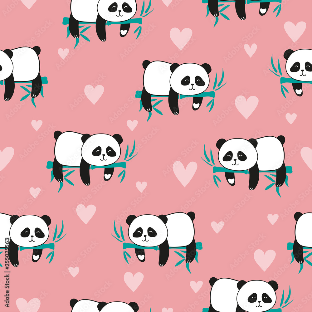 Obraz premium Seamless pattern with cute sleeping panda. Baby print