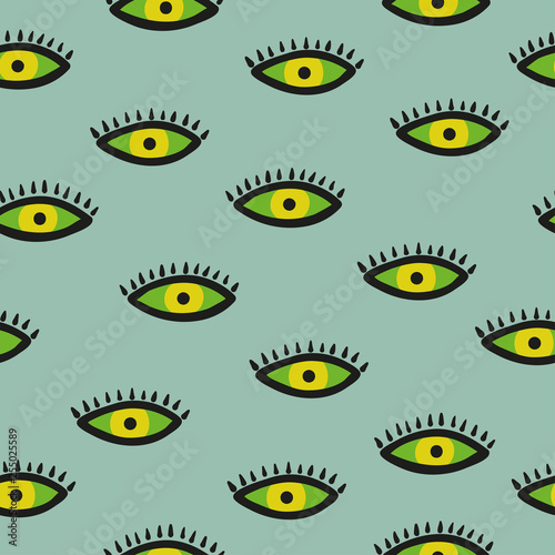 Seamless abstract eyes pattern. Vector psychedelic background.