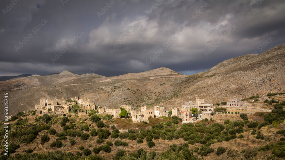 Partly abandoned village Vathia on the Mani peninsula in the Peloponnese in Greece
