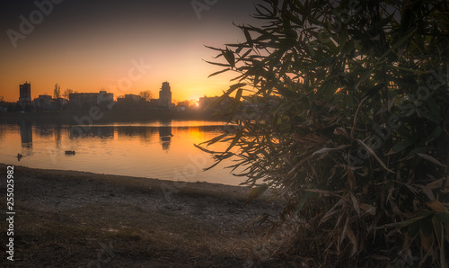 Canvas Print Sunset over the Lake Strkovec, in Bratislava, Slovakia