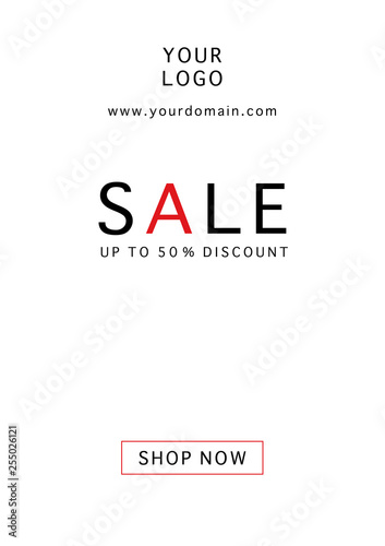 Simple black and white sale card customizable for logo and domain