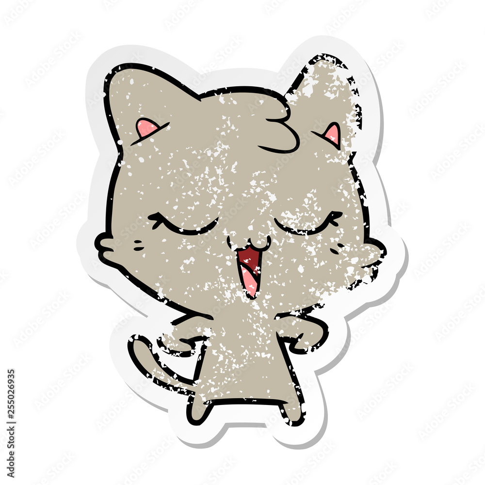 Fototapeta premium distressed sticker of a happy cartoon cat
