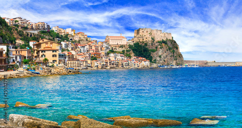 Fototapeta Naklejka Na Ścianę i Meble -  beautiful sea and places of Calabria - medieval Scilla town with old castle. south of Italy