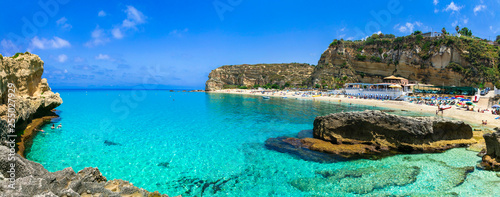 Beautiful turquoise sea and great beaches of Calabria. Oasi beach near Tropea town