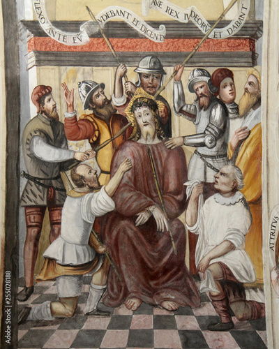 Cristo percosso e deriso dalle guardie; affresco nel Coro delle Monache; Brescia, complesso di Santa Giulia