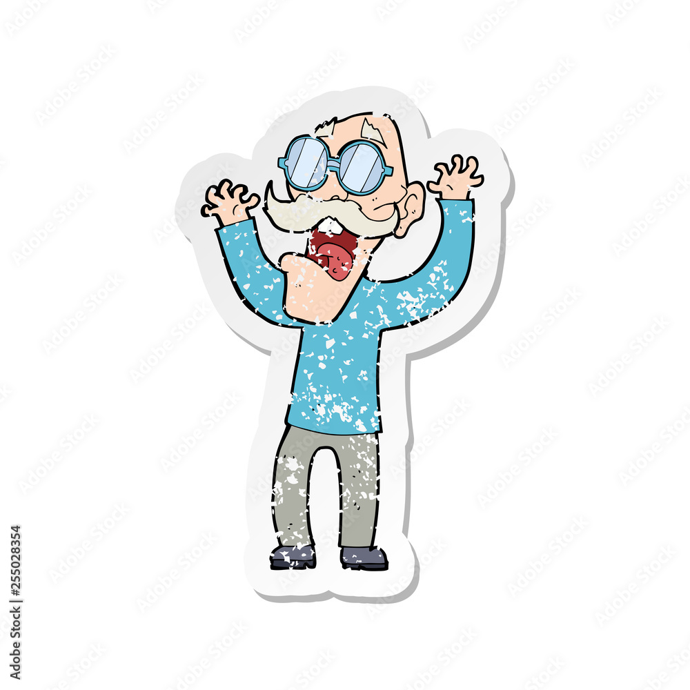 retro distressed sticker of a cartoon old man in glasses retro distressed sticker of a cartoon old man in glasses