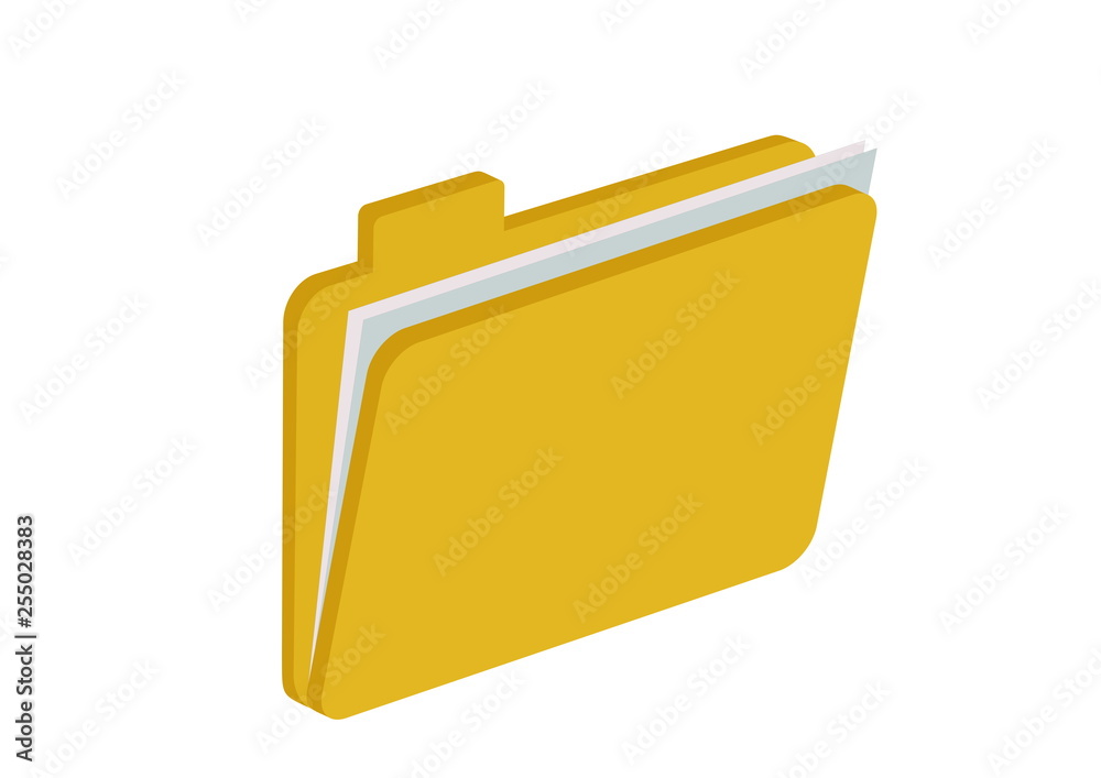 semi-open yellow folder with sheets of paper semi-open yellow folder with sheets of paper