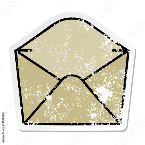 distressed sticker of a quirky hand drawn cartoon envelope