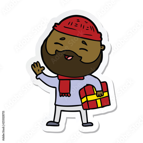 sticker of a cartoon happy bearded man