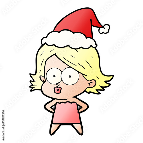 gradient cartoon of a girl pouting wearing santa hat