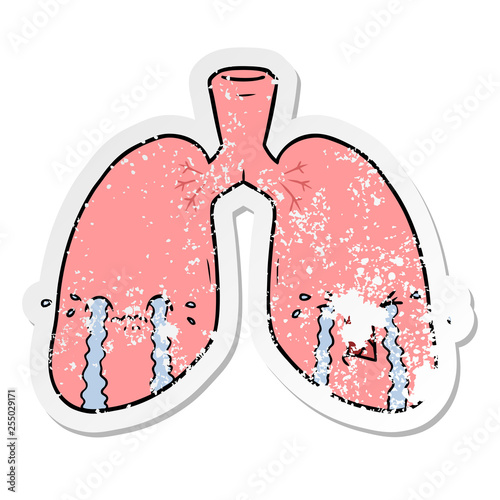 distressed sticker of a cartoon lungs crying