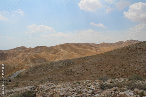 Wadi Qelt in Judean desert near Jericho, nature, stone, rock and oasis. Unseen, unknown, unexplored places, hidden travel destinations, Israel