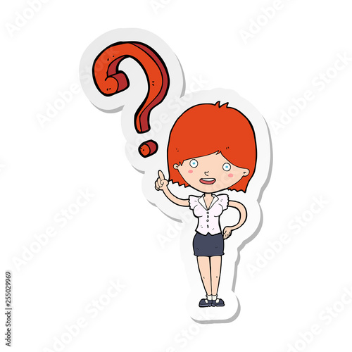sticker of a cartoon woman asking question