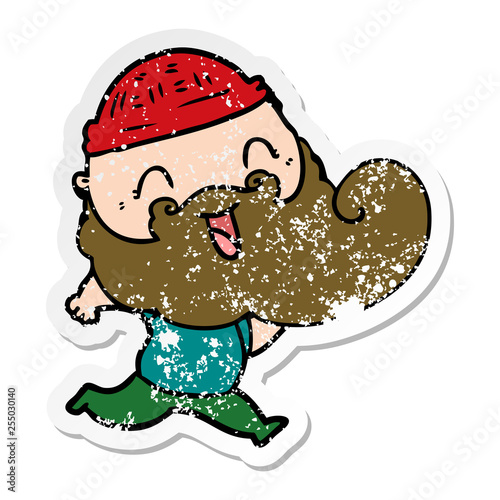 distressed sticker of a happy bearded man