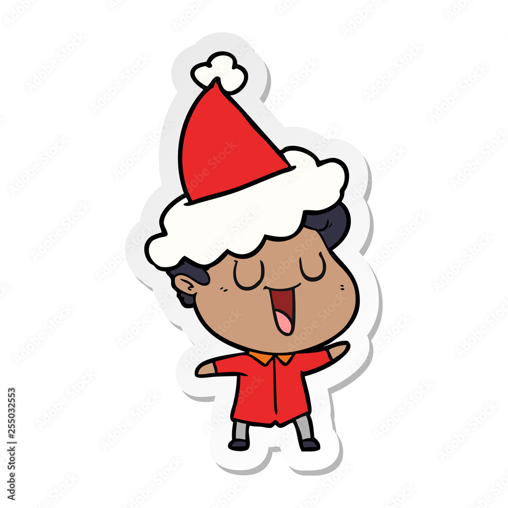 laughing sticker cartoon of a man wearing santa hat laughing sticker cartoon of a man wearing santa hat