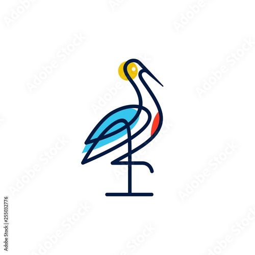 stork logo colorful line art monoline outline vector illustration download