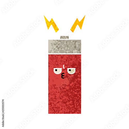 retro illustration style cartoon battery