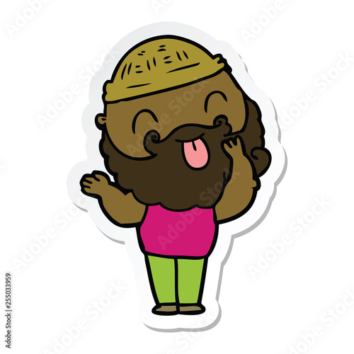 sticker of a man with beard sticking out tongue