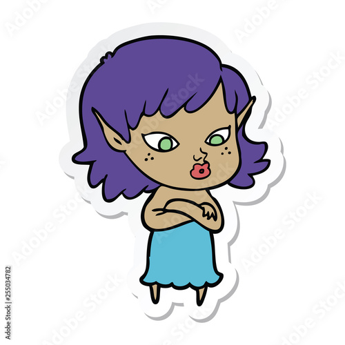 sticker of a pretty cartoon elf girl