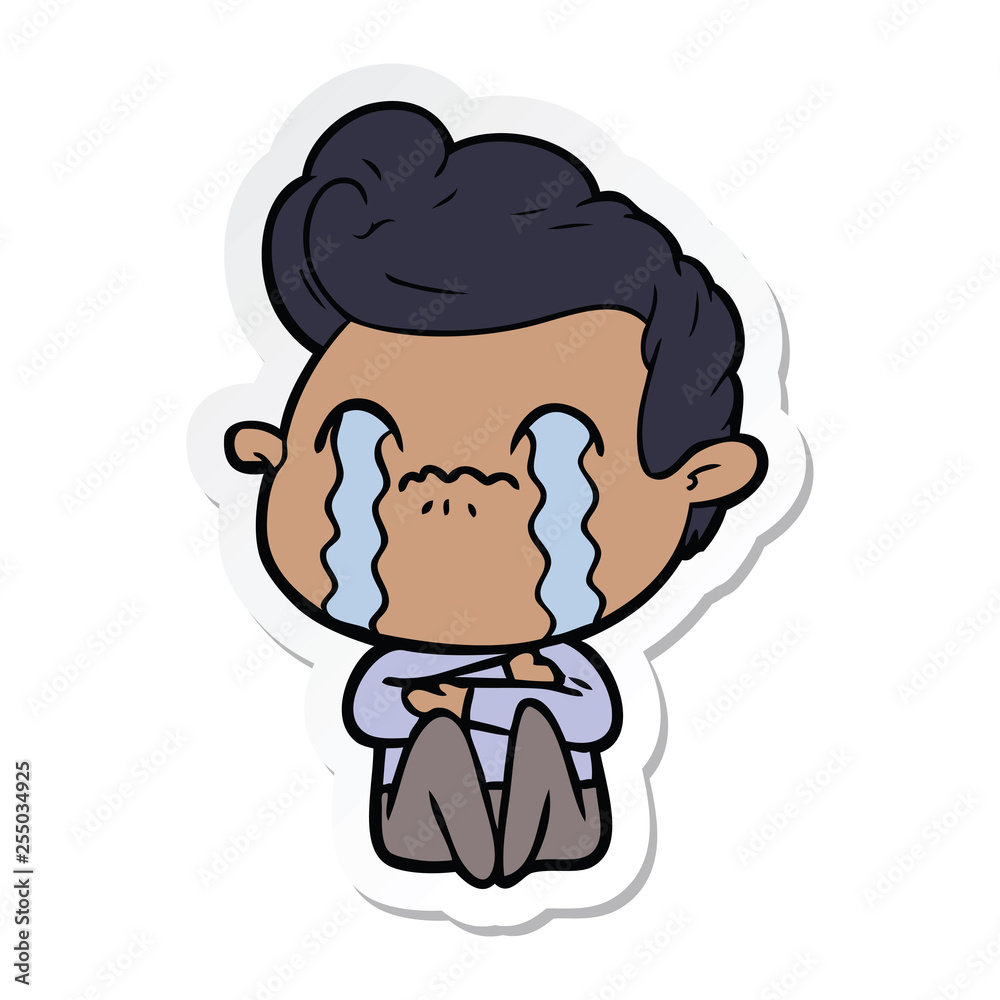 sticker of a cartoon man crying