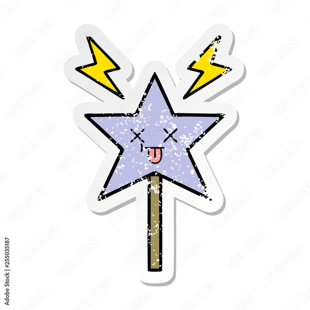 distressed sticker of a cute cartoon magic wand distressed sticker of a cute cartoon magic wand
