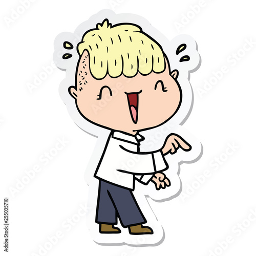 sticker of a cartoon happy boy surprised