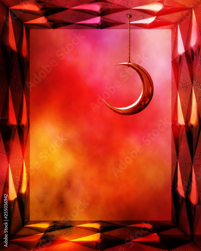 3d illustration graphic background of half moon and red fog photo