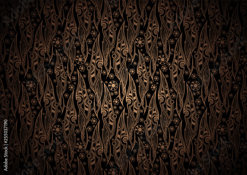 Vector floral background of stylized leaves pattern in Royal, Damascus style. Floral, organic vintage with gradient in dark, gothic black and brown, bronze colors