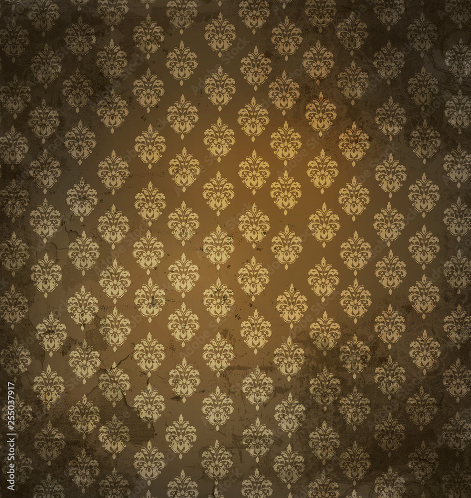 3d illustration graphic background of floral patterns and leaves on a gold cloth material