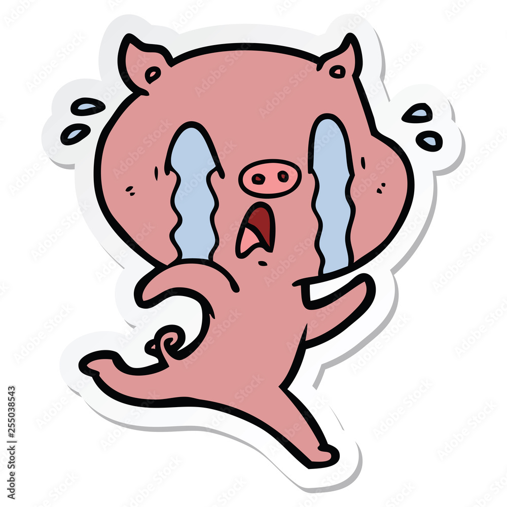 Obraz premium sticker of a crying pig cartoon
