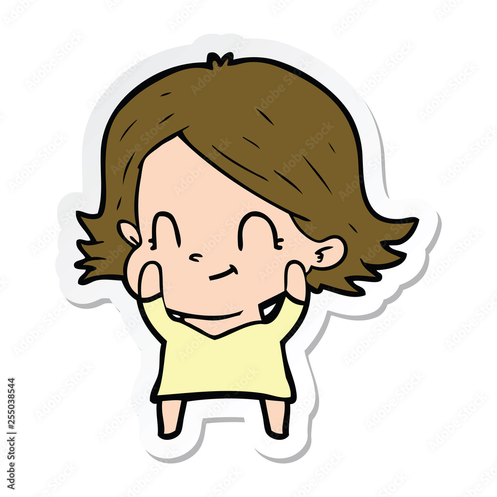 sticker of a cartoon friendly girl