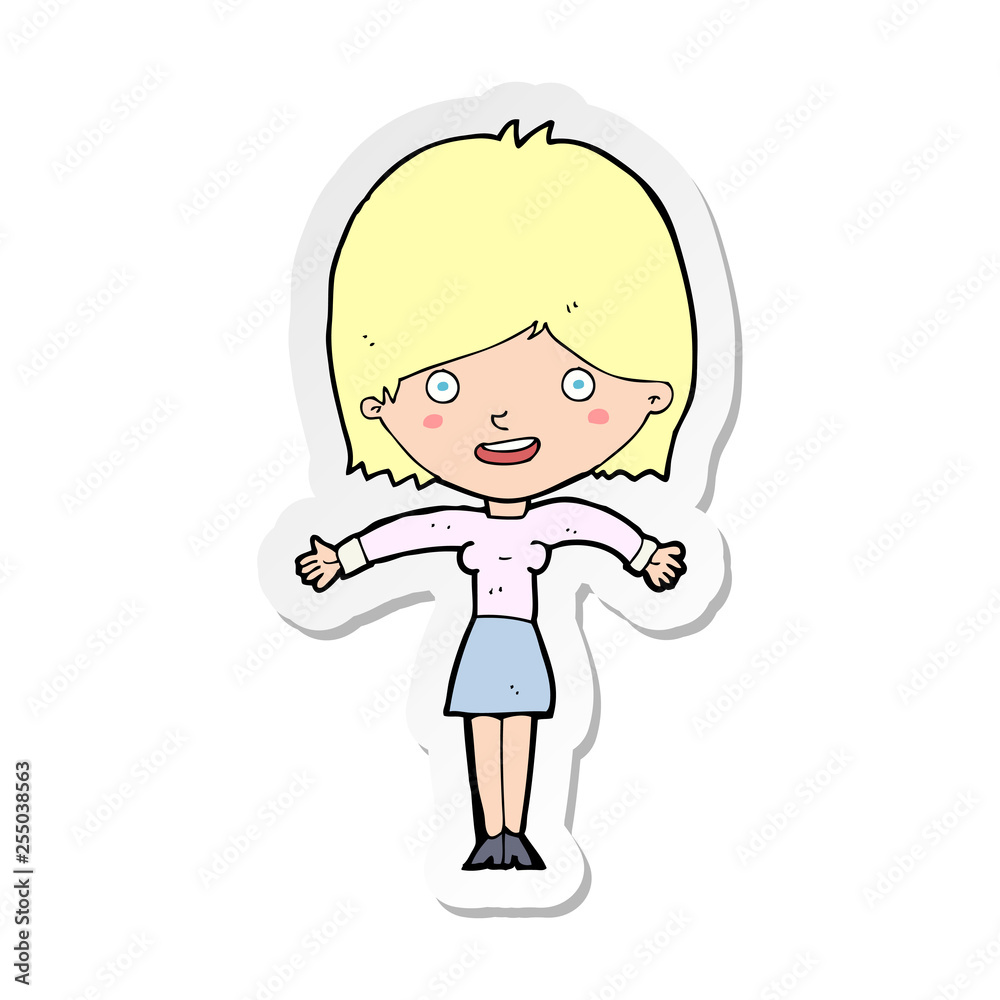 sticker of a cartoon excited woman sticker of a cartoon excited woman