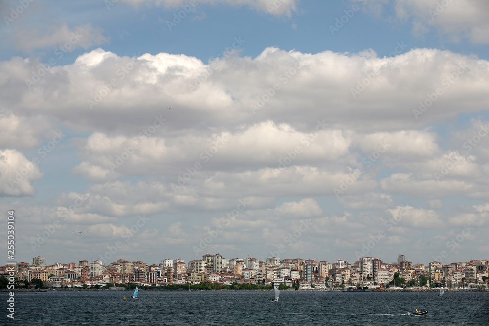 Sailing boat and Asian Side Seaside in Istanbul, Turkey.