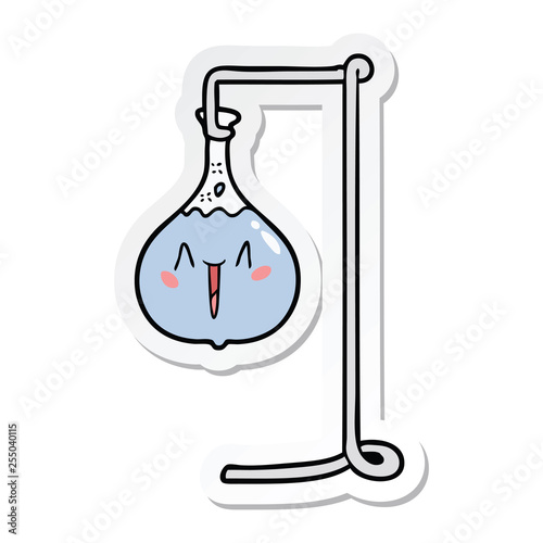 sticker of a happy cartoon science experiment
