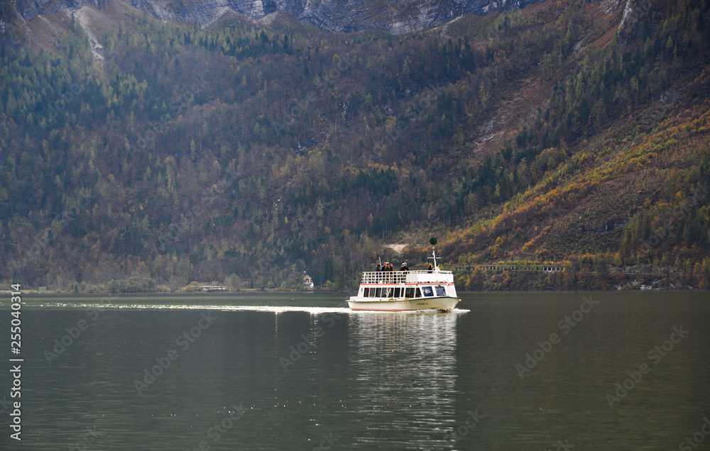 Touristic ship on Hallstatt Lake, Austria