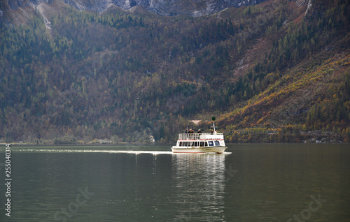 Touristic ship on Hallstatt Lake, Austria