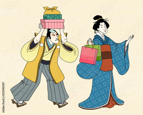 Shopping woman in ukiyo-e style