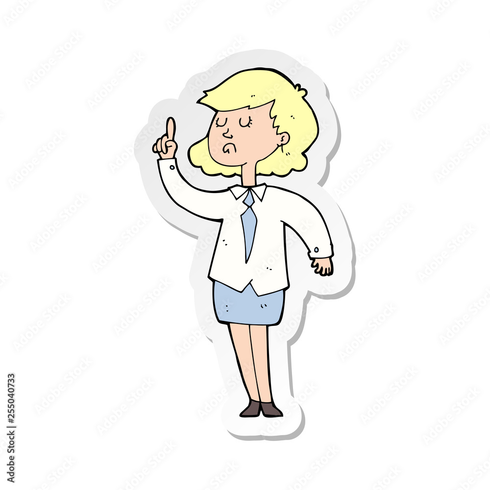 sticker of a cartoon woman making point sticker of a cartoon woman making point