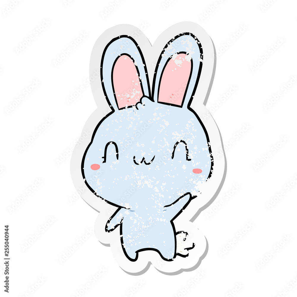 distressed sticker of a cartoon rabbit waving distressed sticker of a cartoon rabbit waving