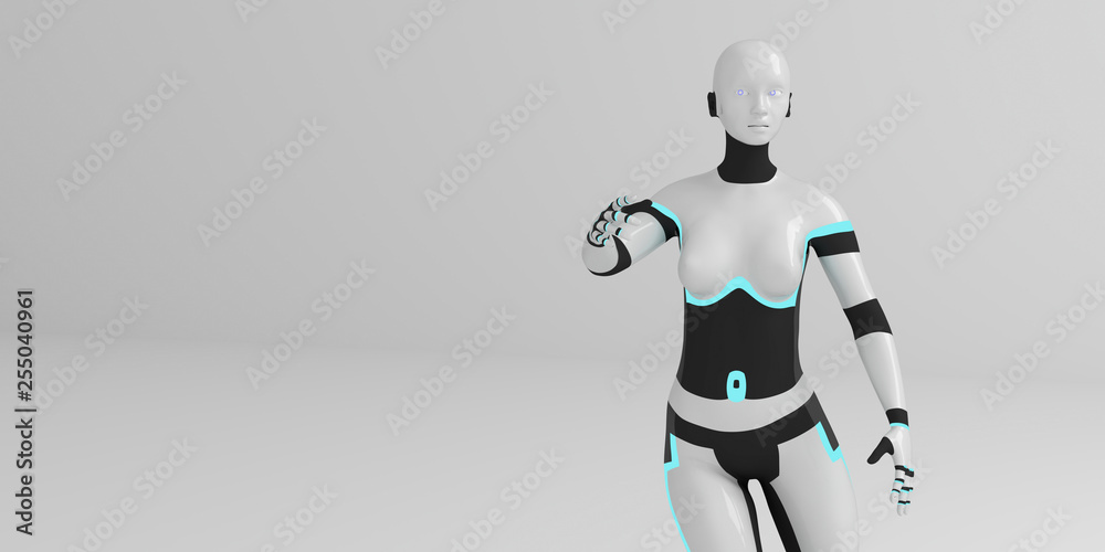 3D illustration of female robot pointing 3D illustration of female robot pointing