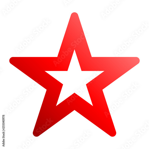Star symbol icon - red hollow gradient, 5 pointed rounded, isolated - vector