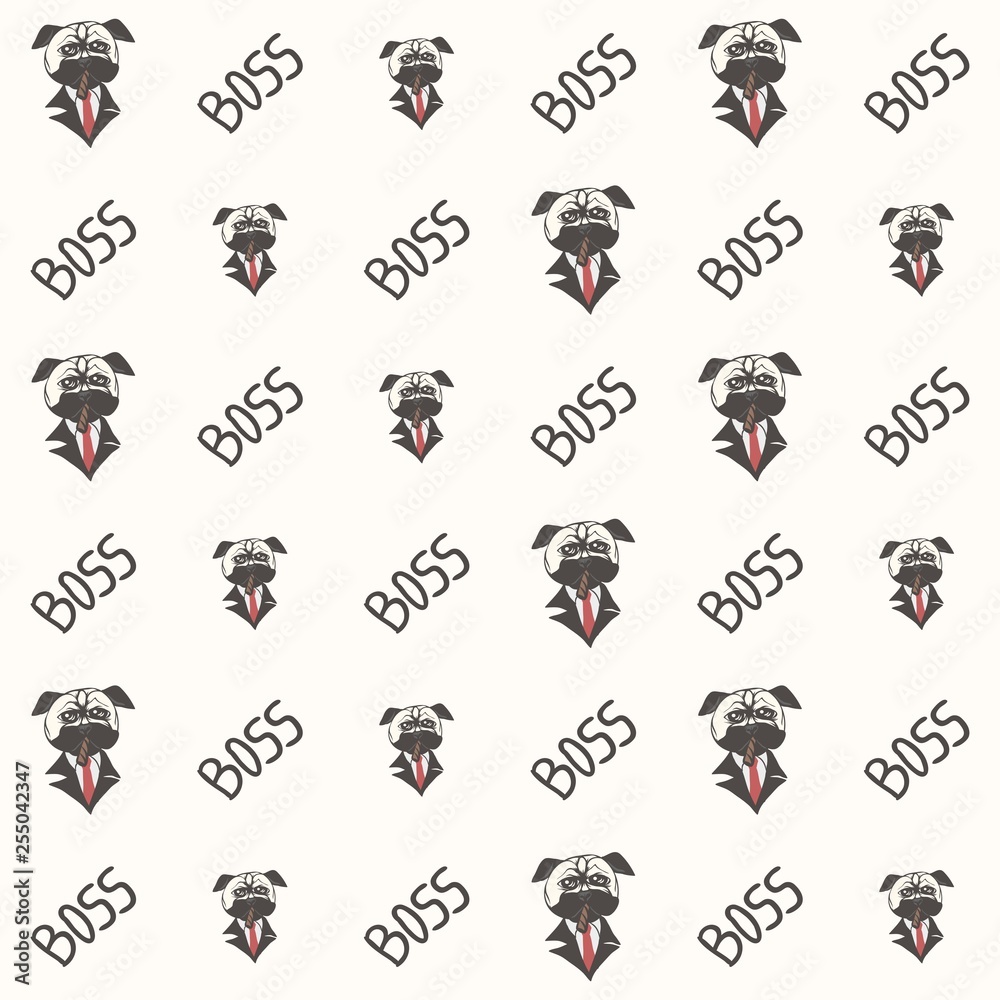 Obraz premium pug dog boss pattern vector illustration