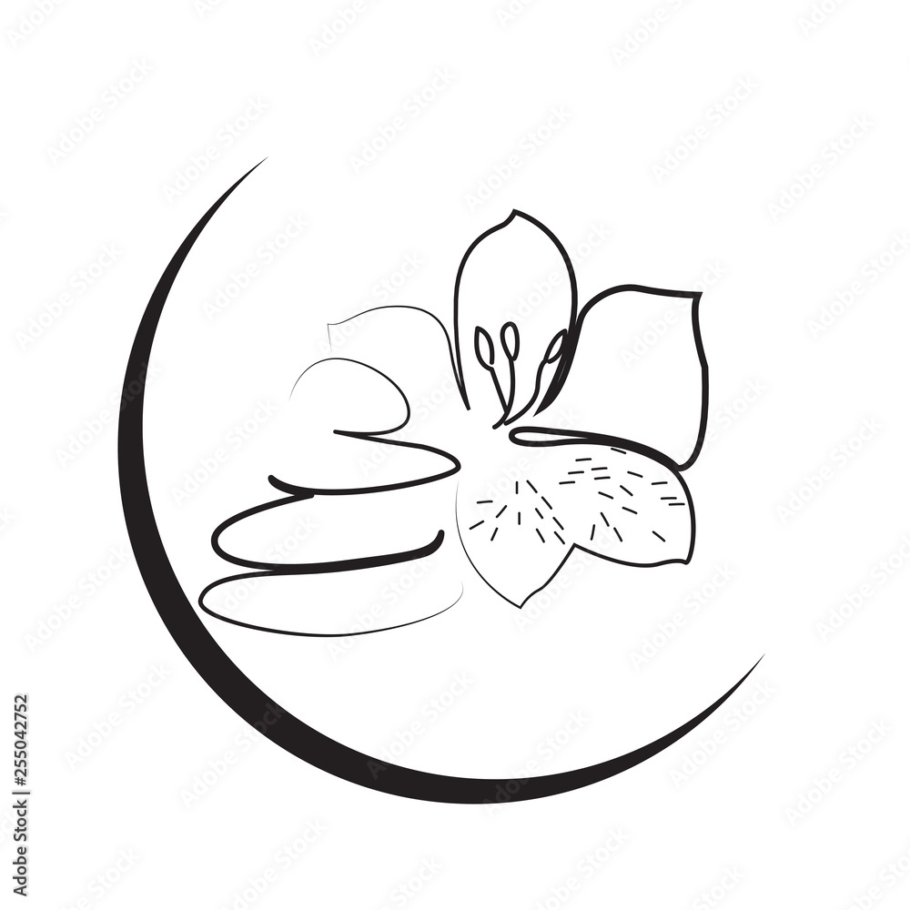 Fototapeta premium Outline of a lotus flower and stones. Spa logo. Vector illustration design