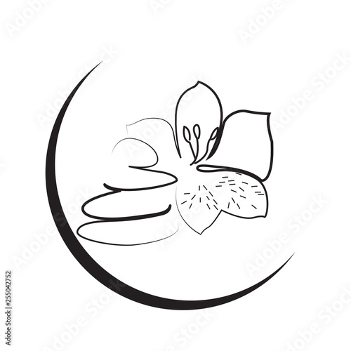 Outline of a lotus flower and stones. Spa logo. Vector illustration design