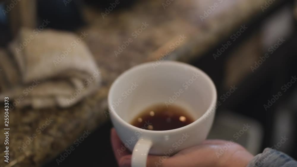 Barista Drisils Syrup Into Mug Barista Drisils Syrup Into Mug